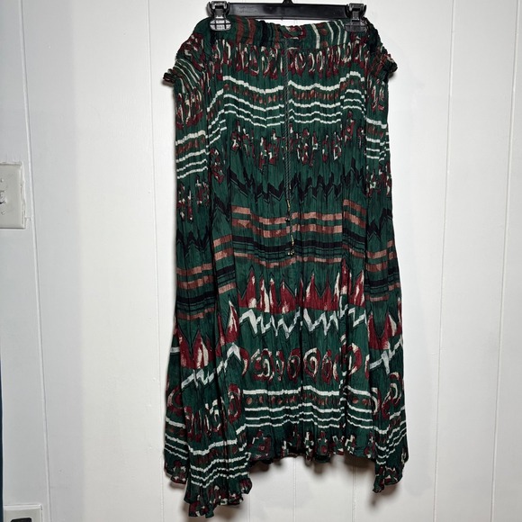 VTG Y2K Green Drawstring Tribal Cotton Broomstick Maxi Skirt Sz L Peasant Gypsy - Picture 2 of 6